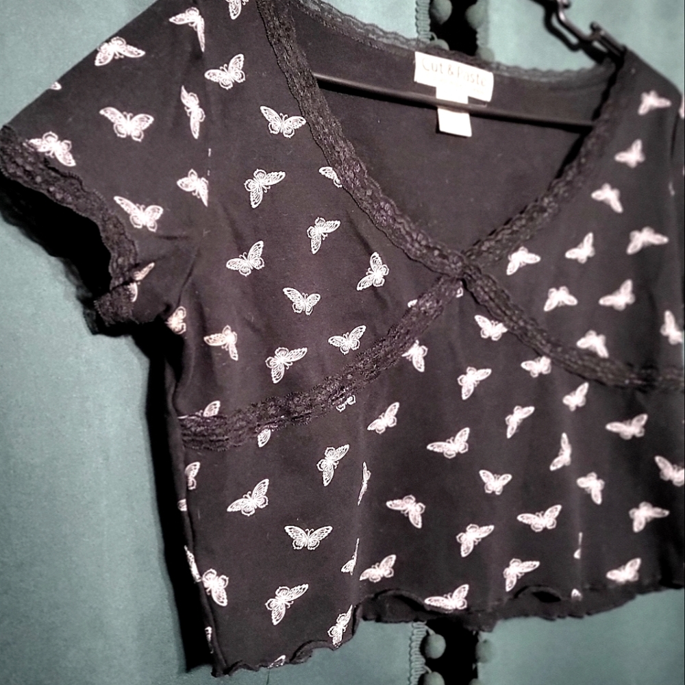 Cut & Paste Butterfly Crop Top Baby Tee- Size Large
